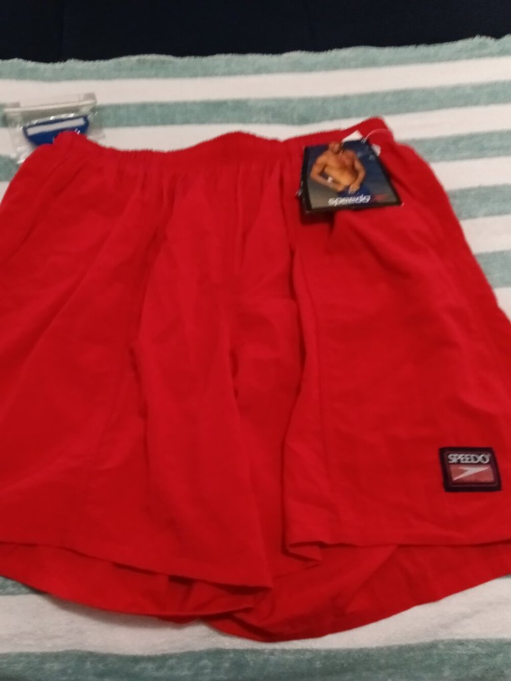 NWT VINTAGE SPEEDO SWIM TRUNKS (SHORTS) RED, SIZE LARGE.
